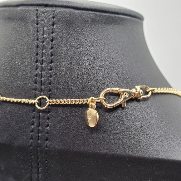 DKNY‎ Gold Tone Blue Crystal Graduated Station Necklace Choker Jewelry Used - Picture 2 of 8